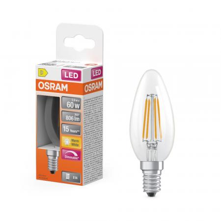 OSRAM E14 LED SUPERSTAR Classic  FILAMENT Lampe klar dimmbar Kerzenform 5,5W wie 60W warmweißes Licht